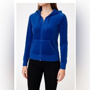 Juicy Couture Velour Royal Blue Zip Up Hoodie size L